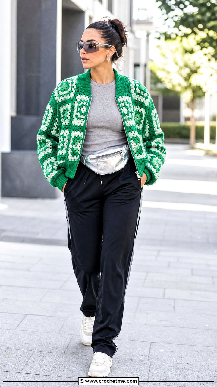 Granny Square Bomber Jacket With Track Pants - 35 granny square clothes and outfit ideas
