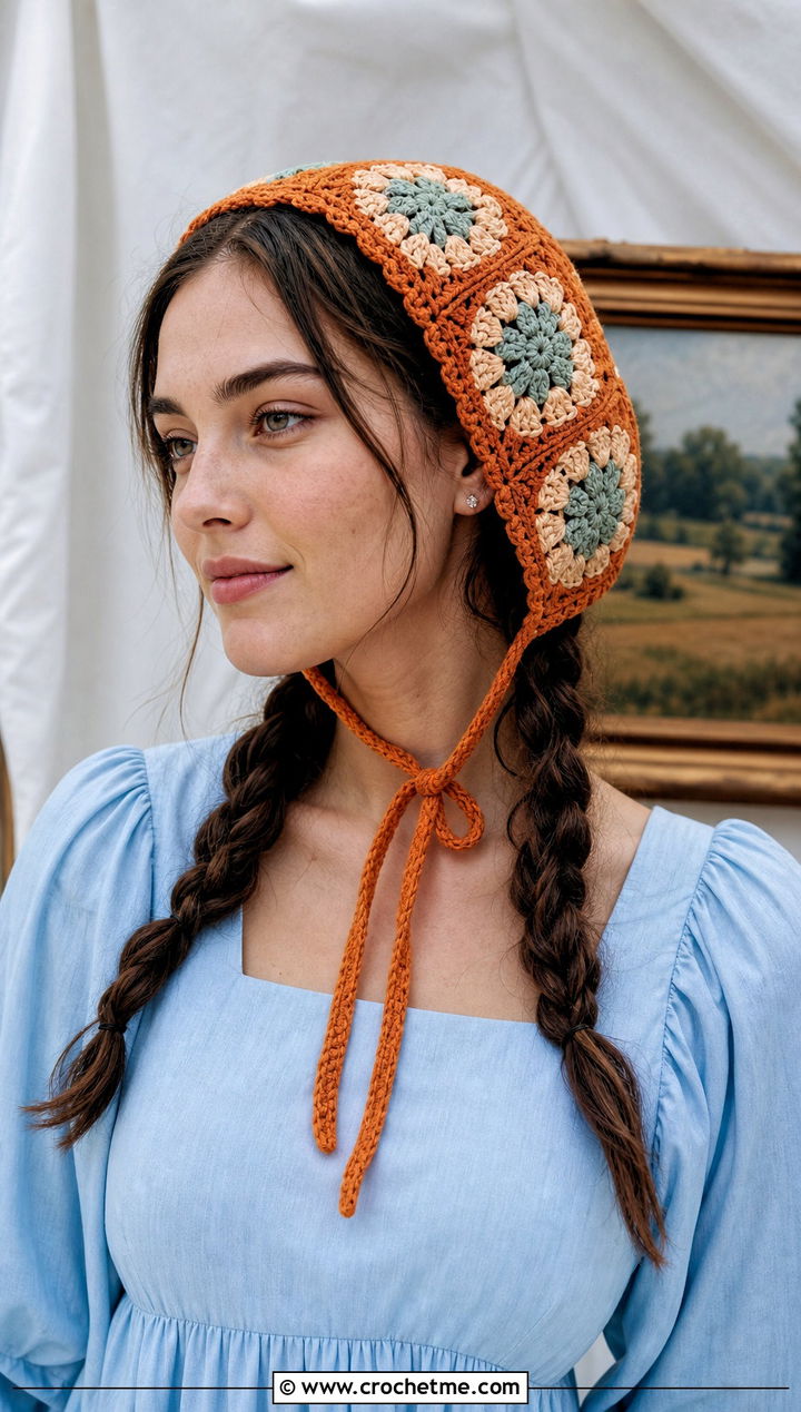 Granny Square Bonnet With Prairie Dress - 30 crochet granny hat outfit ideas