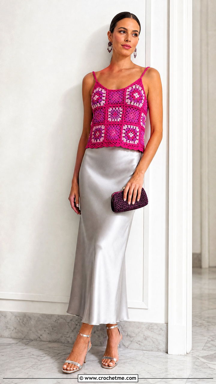 Granny Square Camisole With Satin Slip Skirt - 35 granny square clothes and outfit ideas