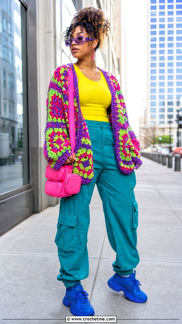 Granny Square Cardigan With Cargo Pants - 35 granny square cardigan outfit ideas