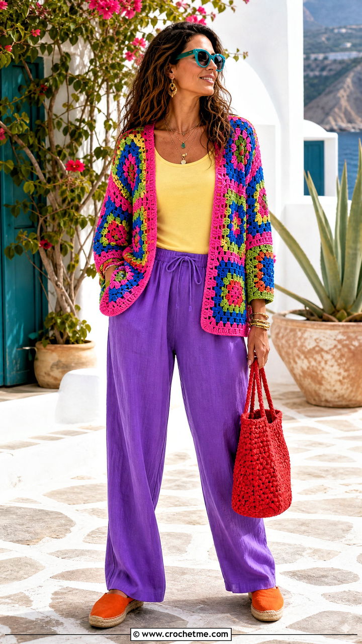 Granny Square Cardigan With Linen Pants - 35 granny square cardigan outfit ideas