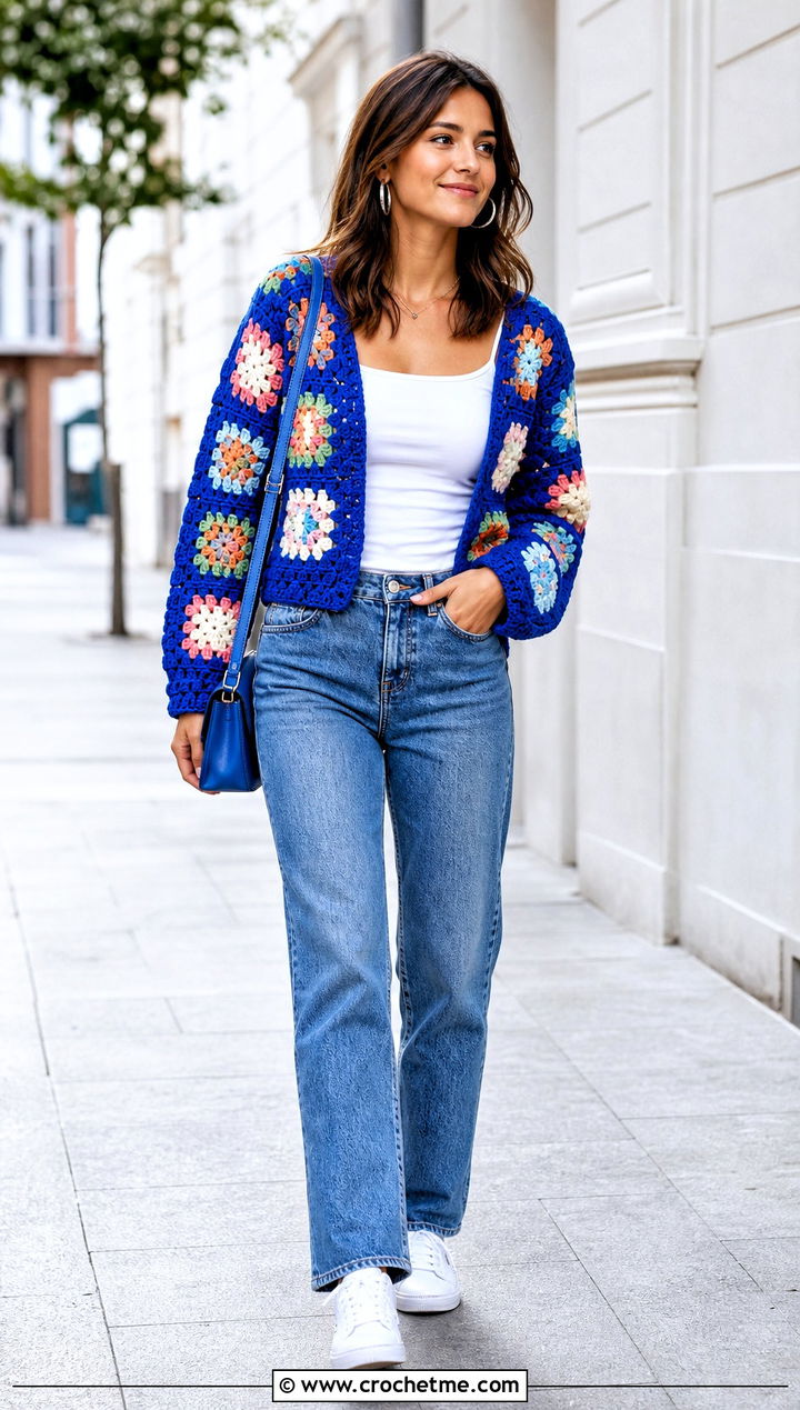 Granny Square Cardigan With Straight Leg Jeans - 30 granny squares clothes and outfit ideas