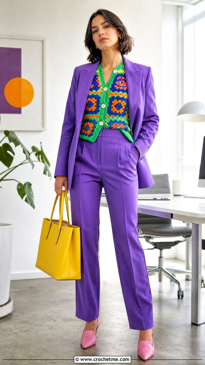 Granny Square Cardigan With a Matching Suit - 35 granny square cardigan outfit ideas