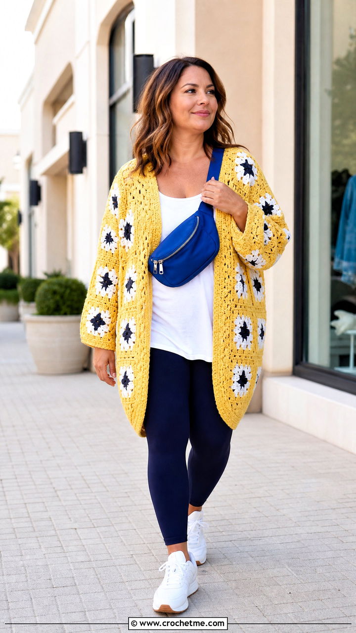 Granny Square Cocoon Cardigan With Leggings - 35 granny square crochet clothes and outfit ideas