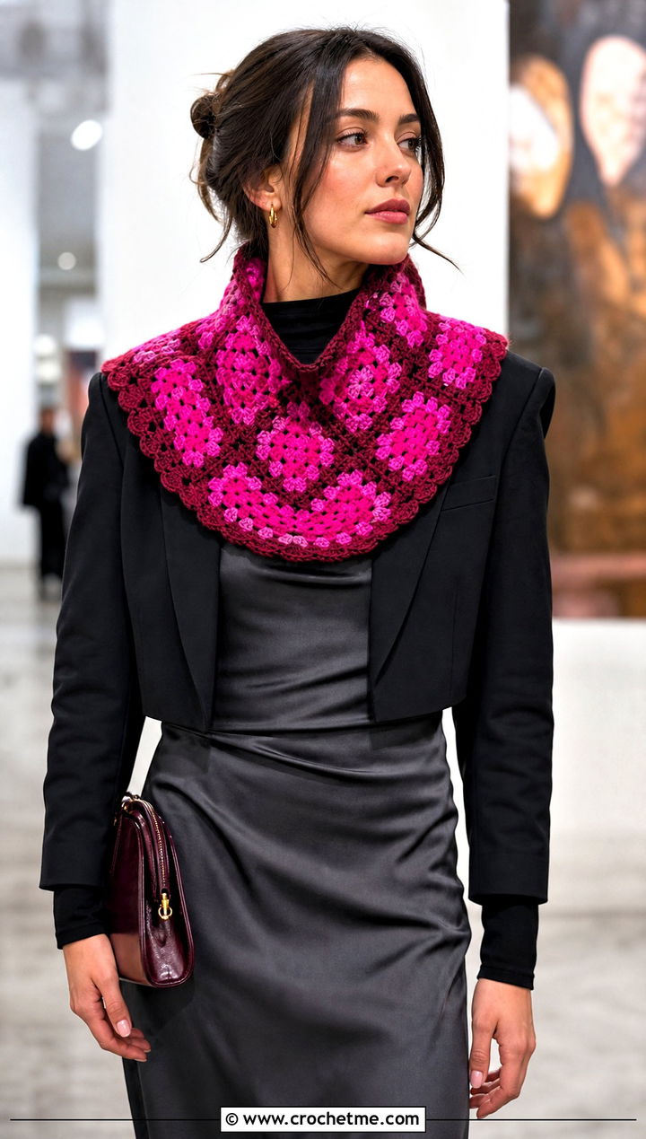 Granny Square Collar Cowl With Slip Dress - 25 Granny Square Cowl outfit ideas
