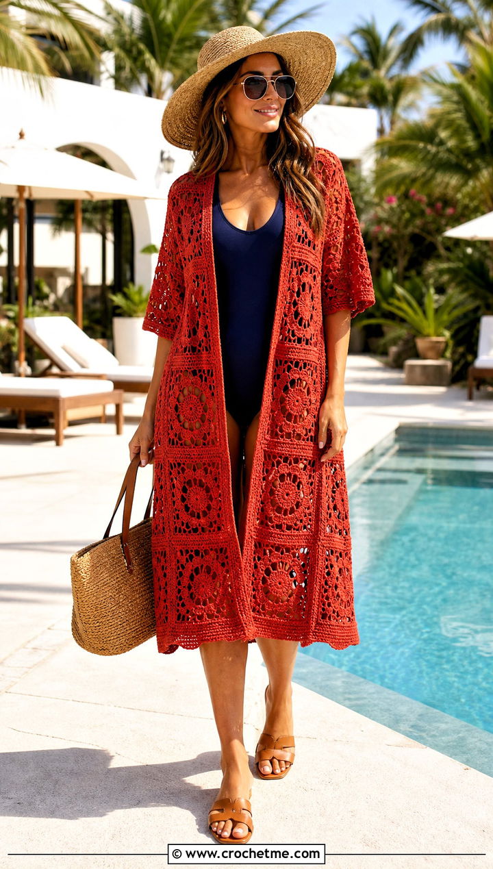 Granny Square Cover Up Dress With One Piece Swimsuit - 35 Granny Square Clothing Ideas
