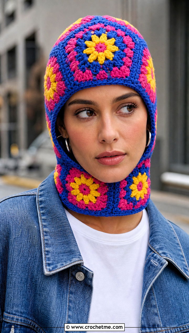 Granny Square Crochet Balaclava Hat With Denim Jacket - 25 crochet balaclava hat outfit ideas