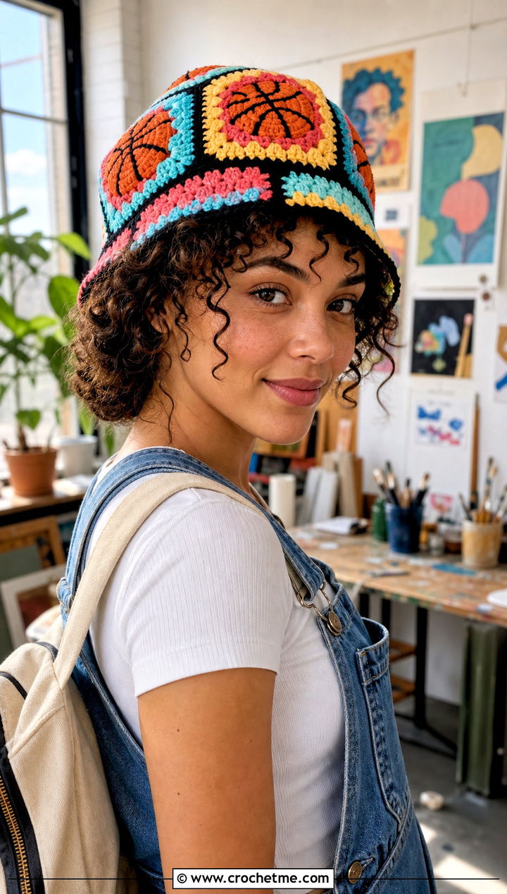 Granny Square Crochet Basketball Hat With Overalls - 25 crochet basketball hat outfit ideas