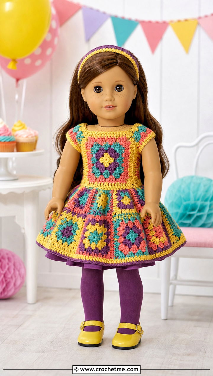 Granny Square Crochet Dress With Mary Janes - 15 Crochet Our Generation Doll Clothes and outfit ideas