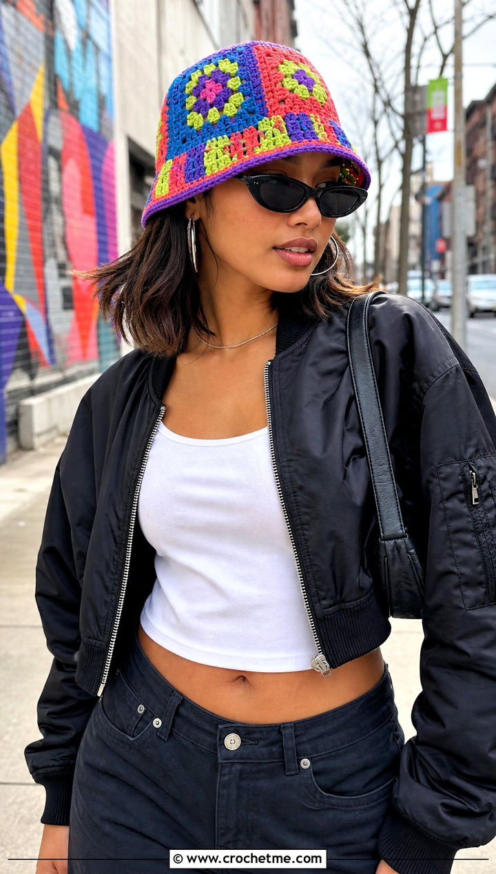 Granny Square Crochet Flapper Hat With Streetwear - 30 crochet flapper hat outfit ideas