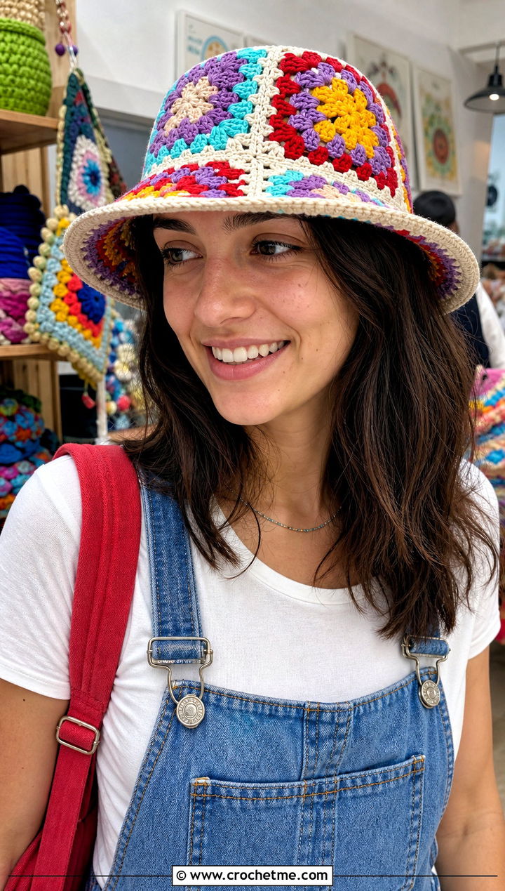 Granny Square Crochet Panama Hat With Overalls - 15 crochet panama hat outfit ideas