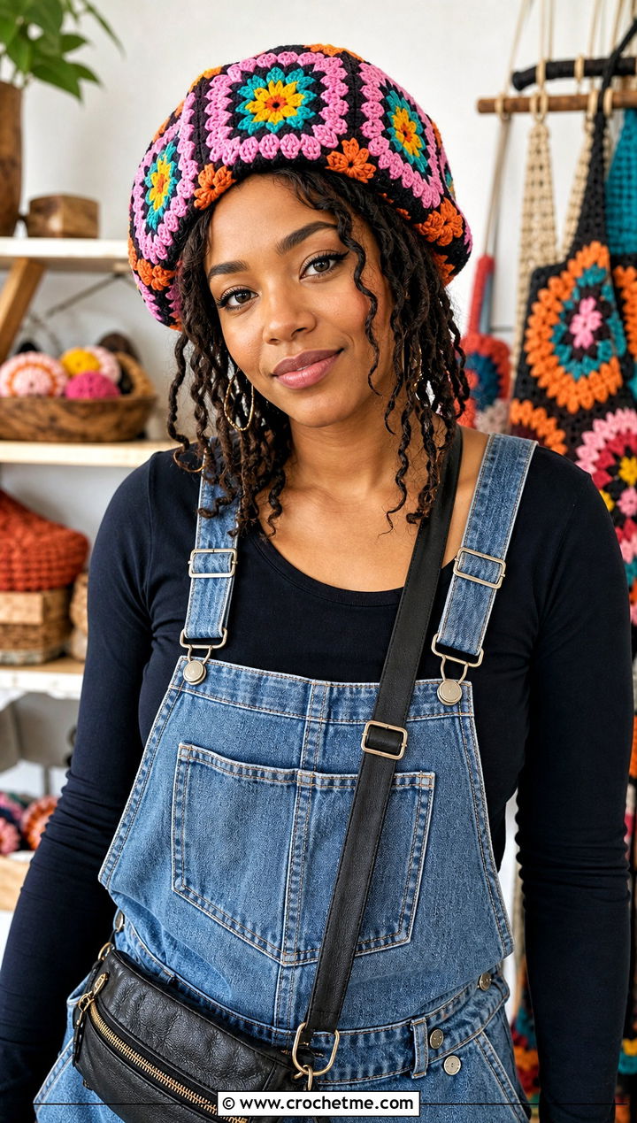 Granny Square Crochet Rasta Tam Hat With Overalls - 25 crochet rasta tam hat outfit ideas