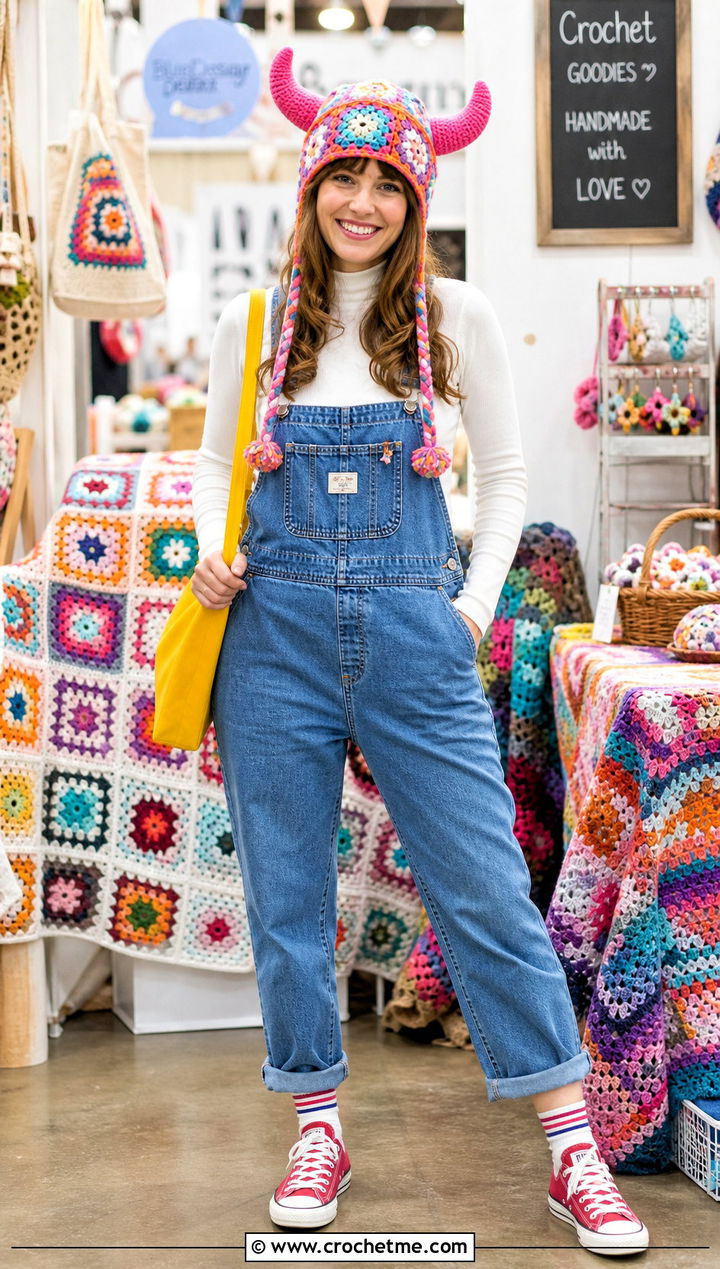 Granny Square Crochet Viking Hat With Overalls - 35 crochet viking hat outfit ideas