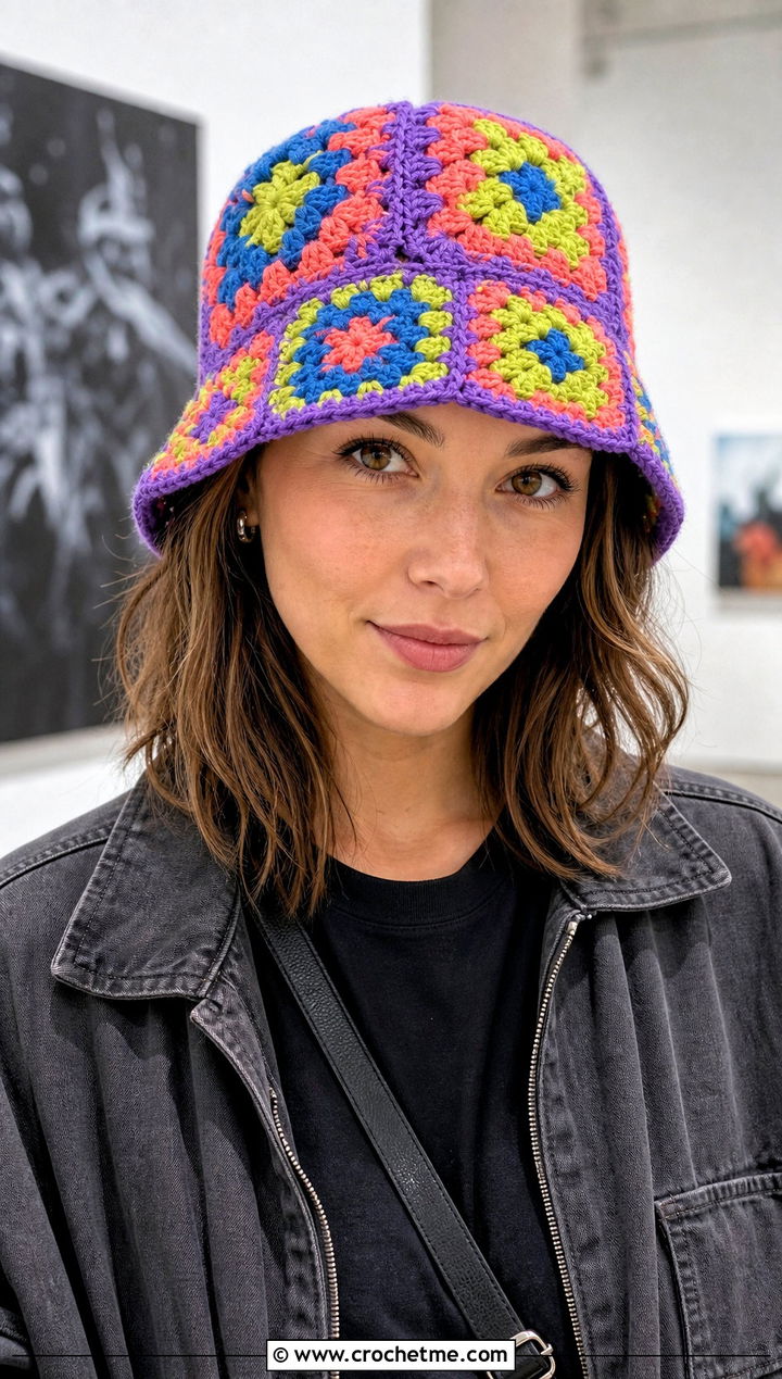 Granny Square Double Crochet Hat With Minimal Outfit - 30 double crochet hat outfit ideas