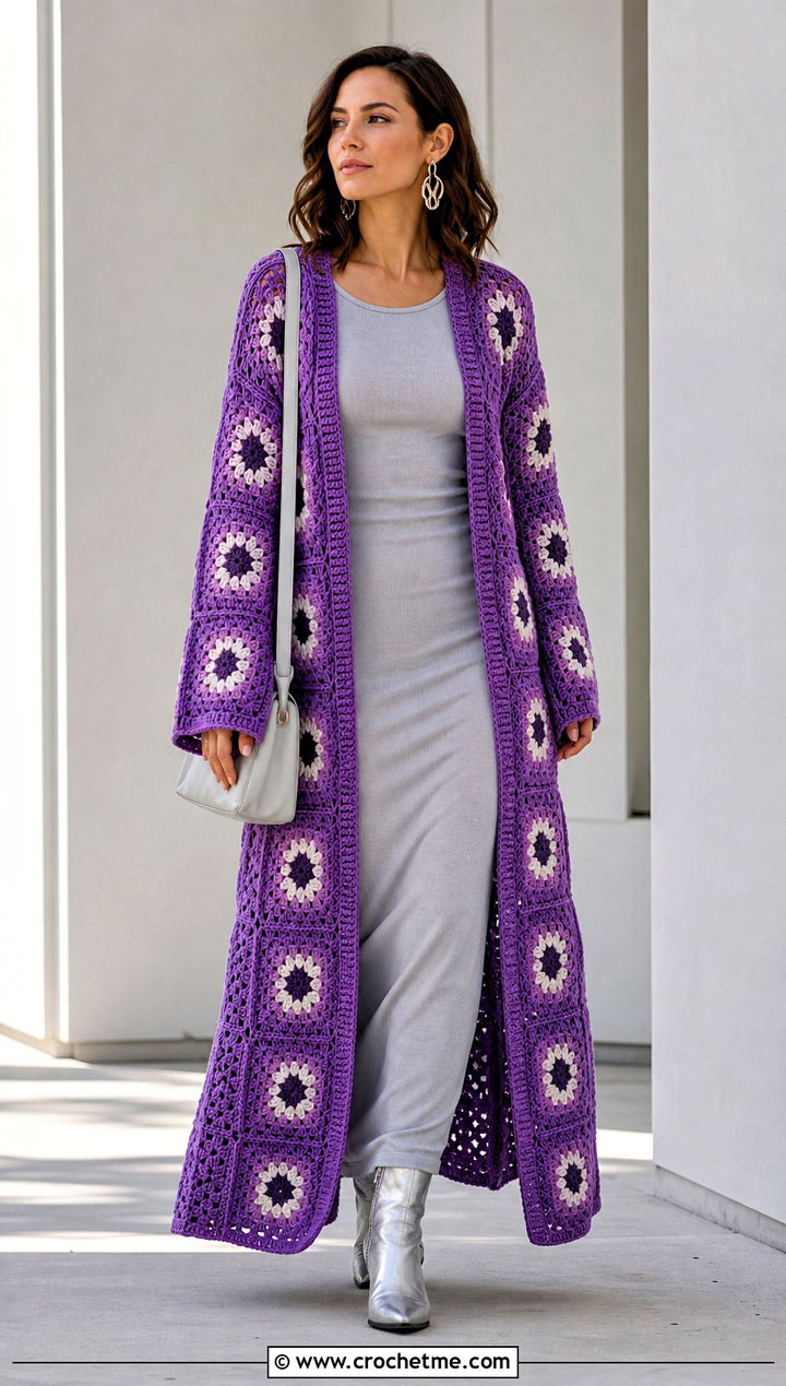 Granny Square Duster Cardigan With Column Dress - 30 granny squares clothes and outfit ideas