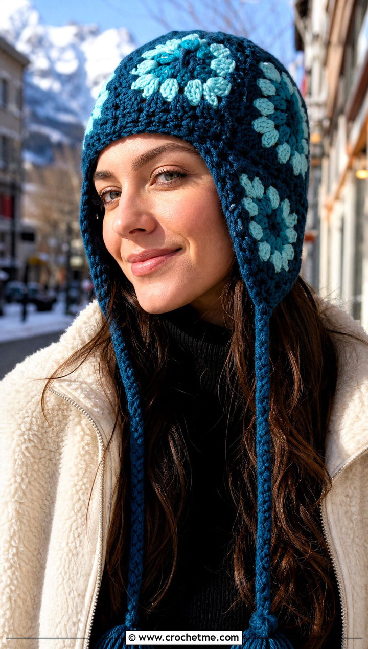 Granny Square Earflap Hat With Sherpa Jacket - 25 Easy Crochet Granny Square Hats outfit ideas