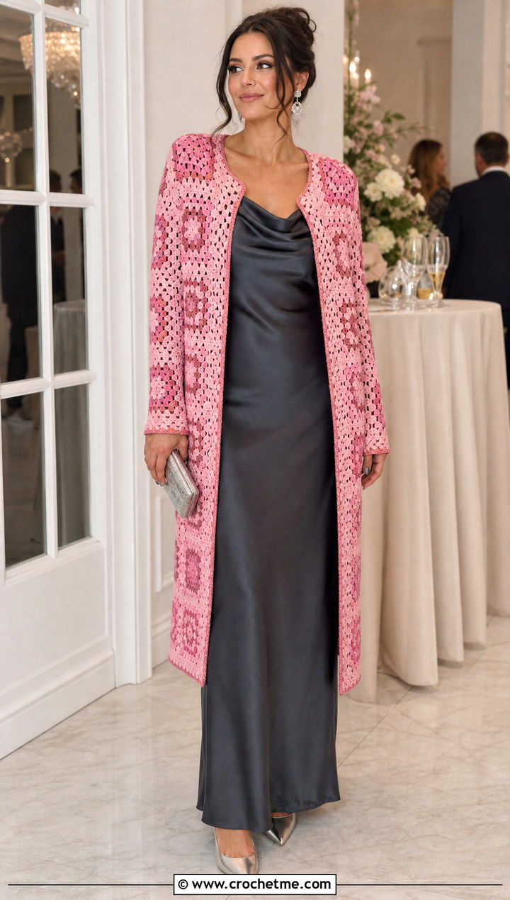 Granny Square Evening Jacket With Satin Dress - 30 granny squares clothes and outfit ideas