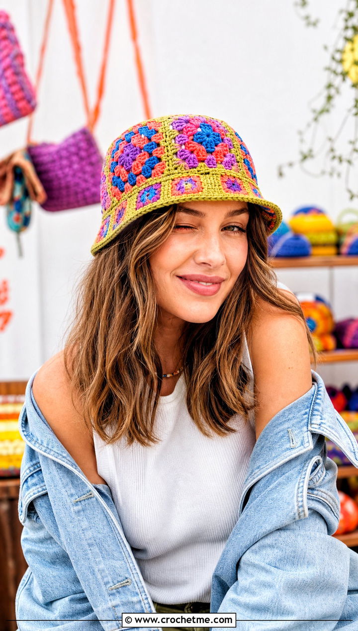 Granny Square Gatsby Crochet Hat With Denim Jacket And Cargo Pants - 15 Gatsby Crochet Hat outfit ideas