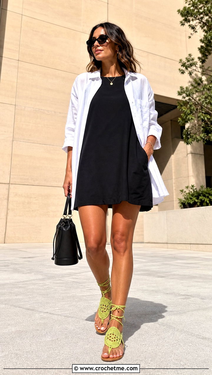 Granny Square Gladiator Sandals With Mini Dress - 15 Granny Square Sandals outfit ideas