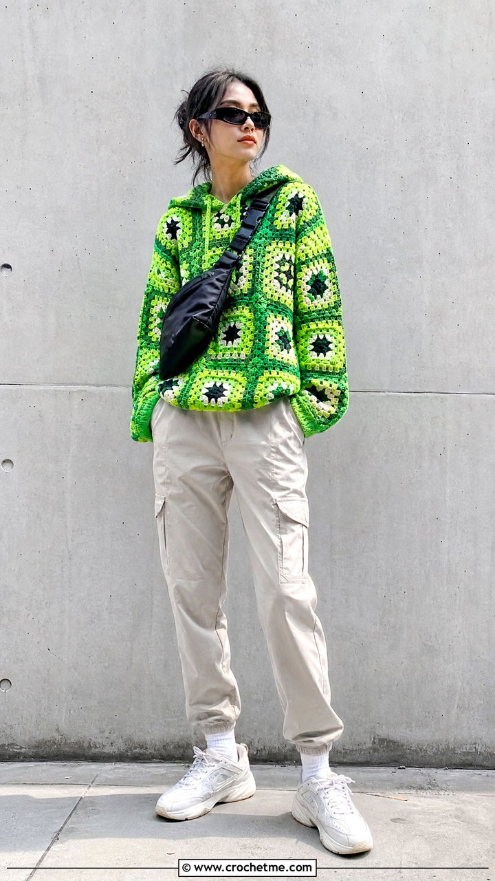 Granny Square Hoodie Sweater With Cargo Pants - 35 4 Granny Square Sweater outfit ideas