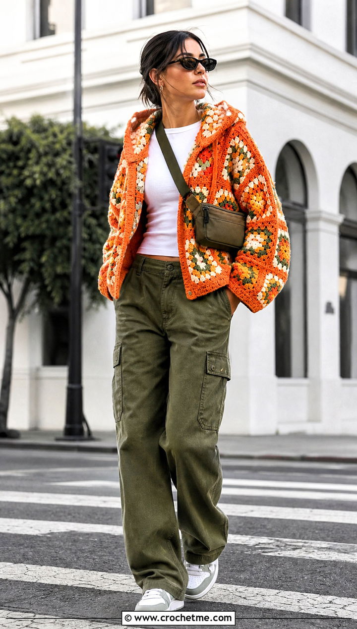 Granny Square Hoodie With Cargo Pants - 35 Granny Square Clothing Ideas