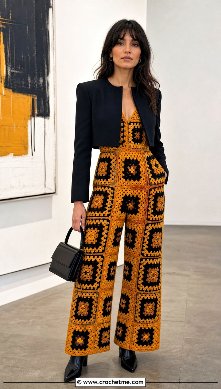 Granny Square Jumpsuit With Structured Jacket - 35 Granny Square Clothing Ideas