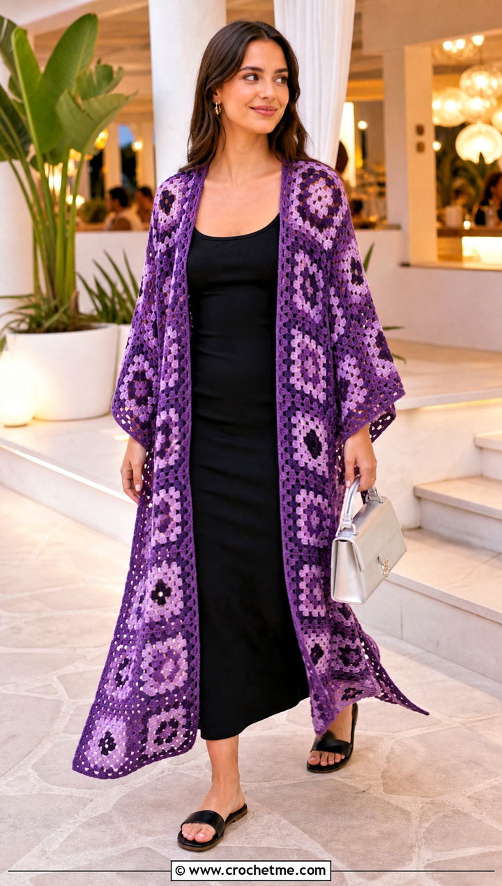 Granny Square Kimono With Tank Dress - 30 crochet granny square clothing and outfit ideas