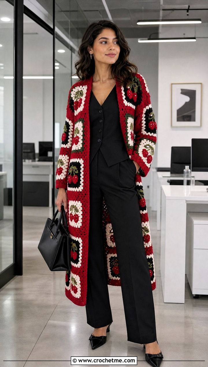 Granny Square Long Cardigan With Tailored Vest - 25 granny square long cardigan outfit ideas
