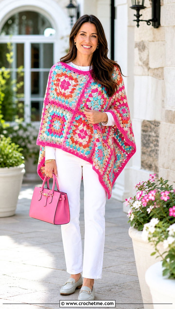 Granny Square Martha Stewart Crochet Poncho With White Jeans - 15 martha stewart crochet poncho outfit ideas