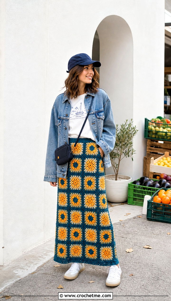 Granny Square Maxi Skirt With Graphic T Shirt - 35 granny square clothing and outfit ideas