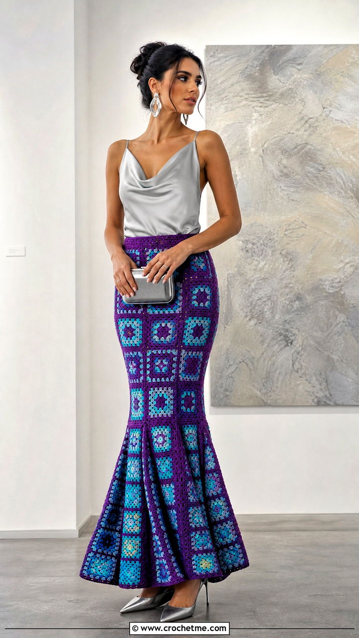 Granny Square Mermaid Skirt With Draped Top - 35 granny square skirt outfit ideas