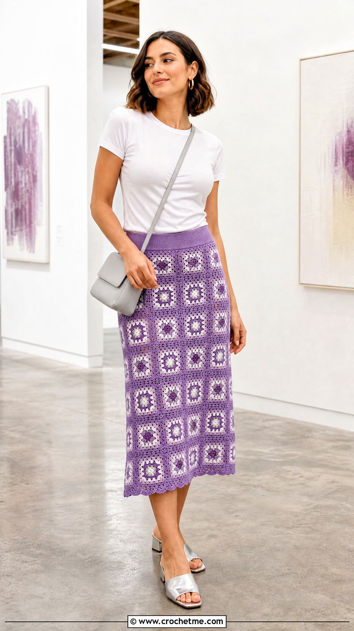 Granny Square Midi Skirt With Fitted T Shirt - 35 granny square clothes and outfit ideas