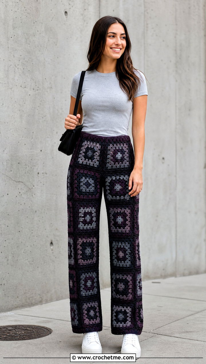 Granny Square Pants With Fitted T Shirt - 30 crochet granny square clothing and outfit ideas