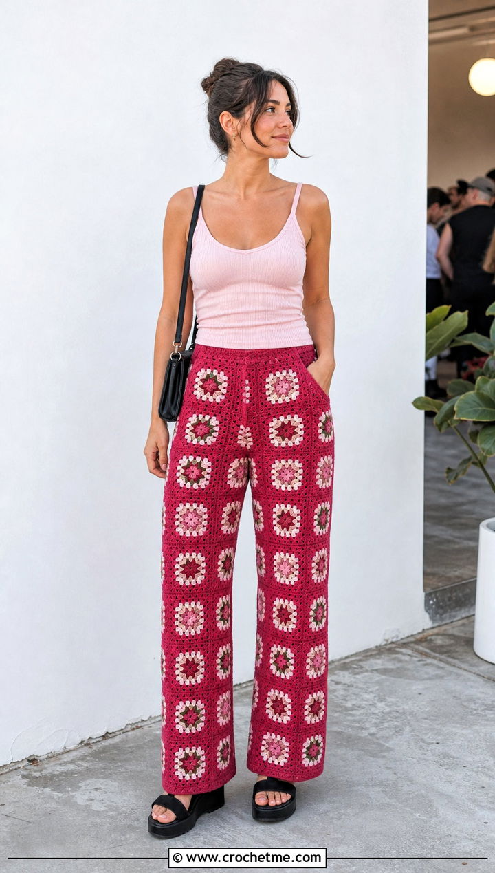 Granny Square Pants With Simple Tank Top - 35 Granny Square Clothing Ideas