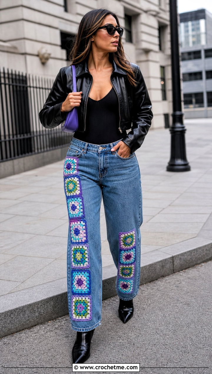 Granny Square Patch Jeans With Ribbed Bodysuit - 35 granny square clothing and outfit ideas