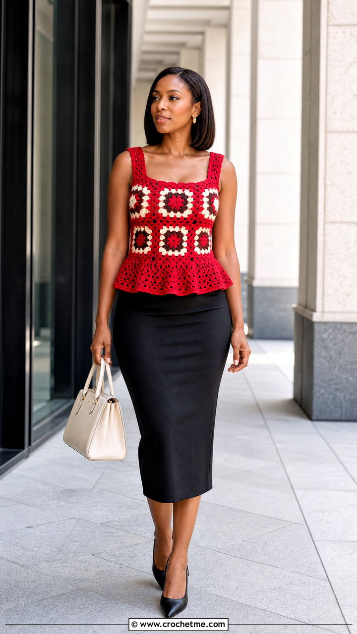 Granny Square Peplum Top With Pencil Skirt - 35 granny square clothes and outfit ideas