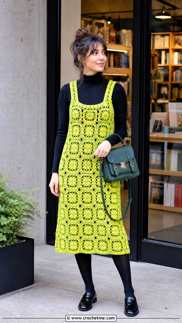 Granny Square Pinafore Dress With Fitted Turtleneck - 35 granny square crochet clothes and outfit ideas