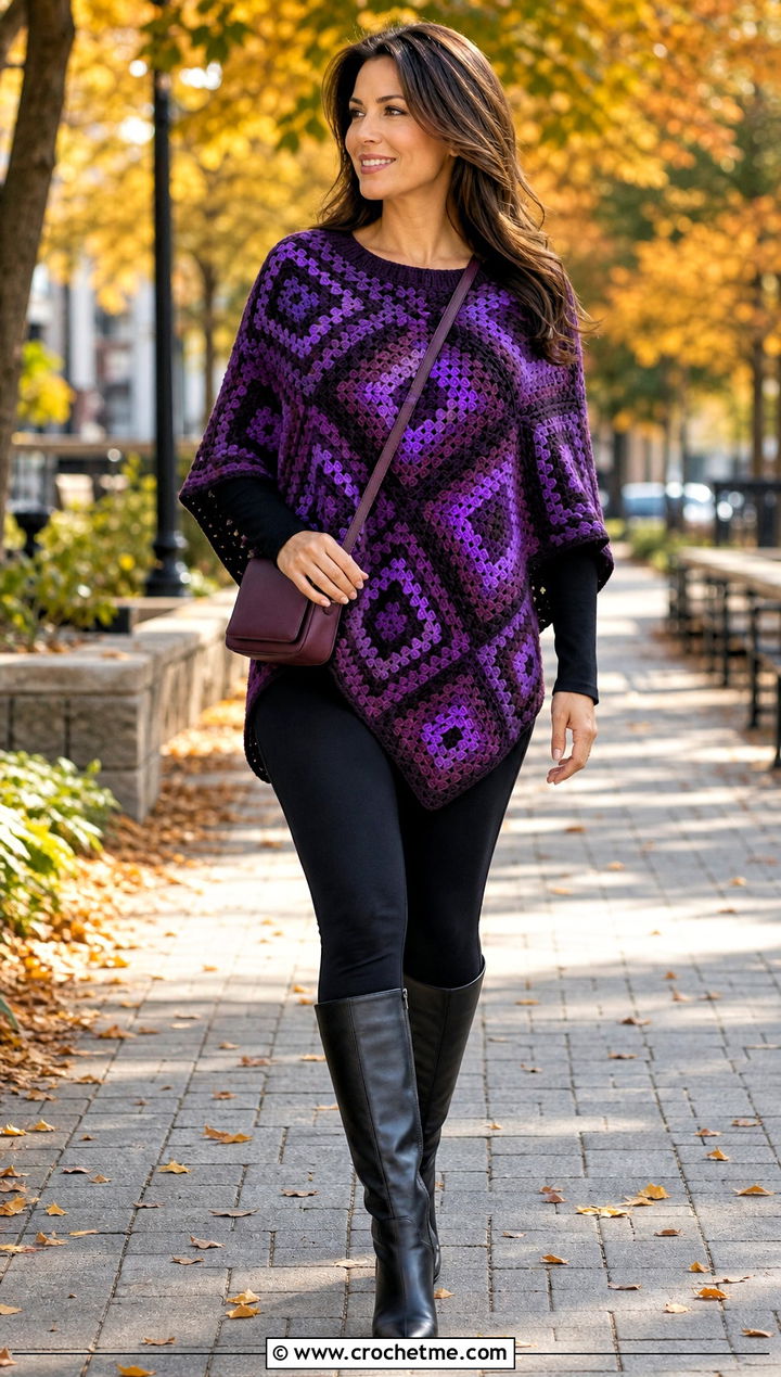 Granny Square Poncho With Leggings And Boots - 35 granny square clothing and outfit ideas