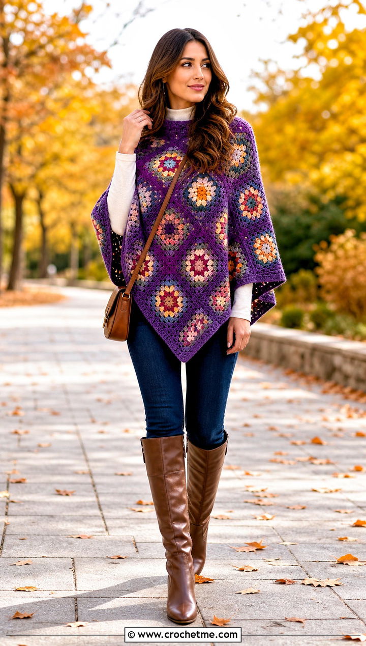 Granny Square Poncho With Skinny Jeans And Boots - 30 granny squares clothes and outfit ideas