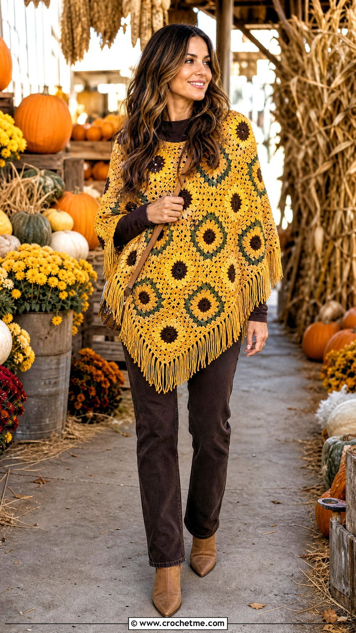 Granny Square Poncho With Slim Jeans And Ankle Boots - 35 granny square clothes and outfit ideas