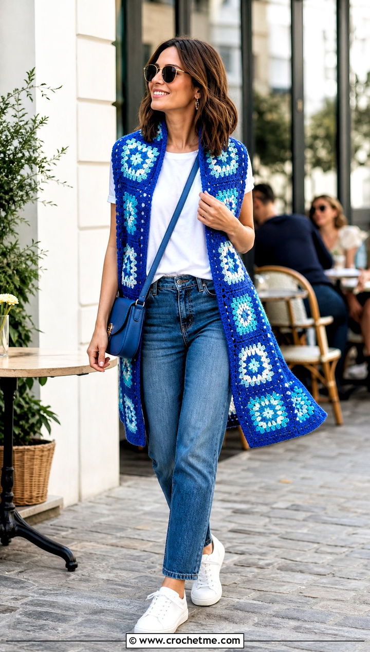 Granny Square Rectangle Crochet Wrap With Jeans - 20 Rectangle Crochet Wrap outfit ideas