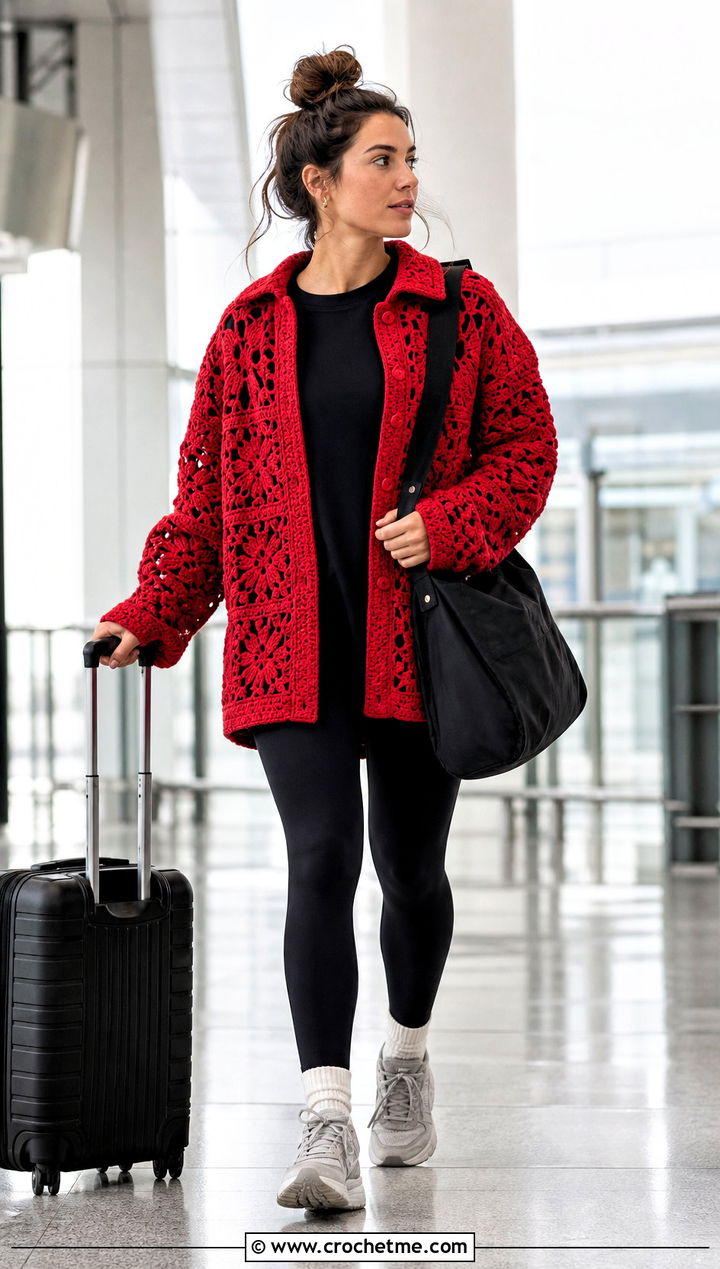 Granny Square Shacket With Leggings And Sneakers - 30 granny squares clothes and outfit ideas
