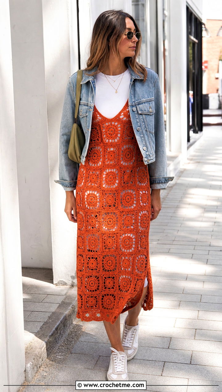 Granny Square Slip Dress Over A T Shirt - 35 Granny Square Clothing Ideas