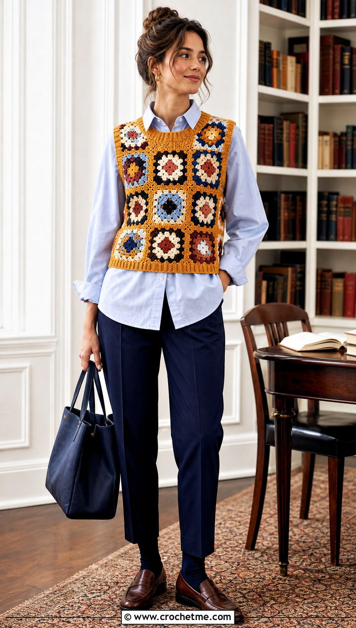 Granny Square Sweater Vest With Button Down Shirt - 30 granny squares clothes and outfit ideas