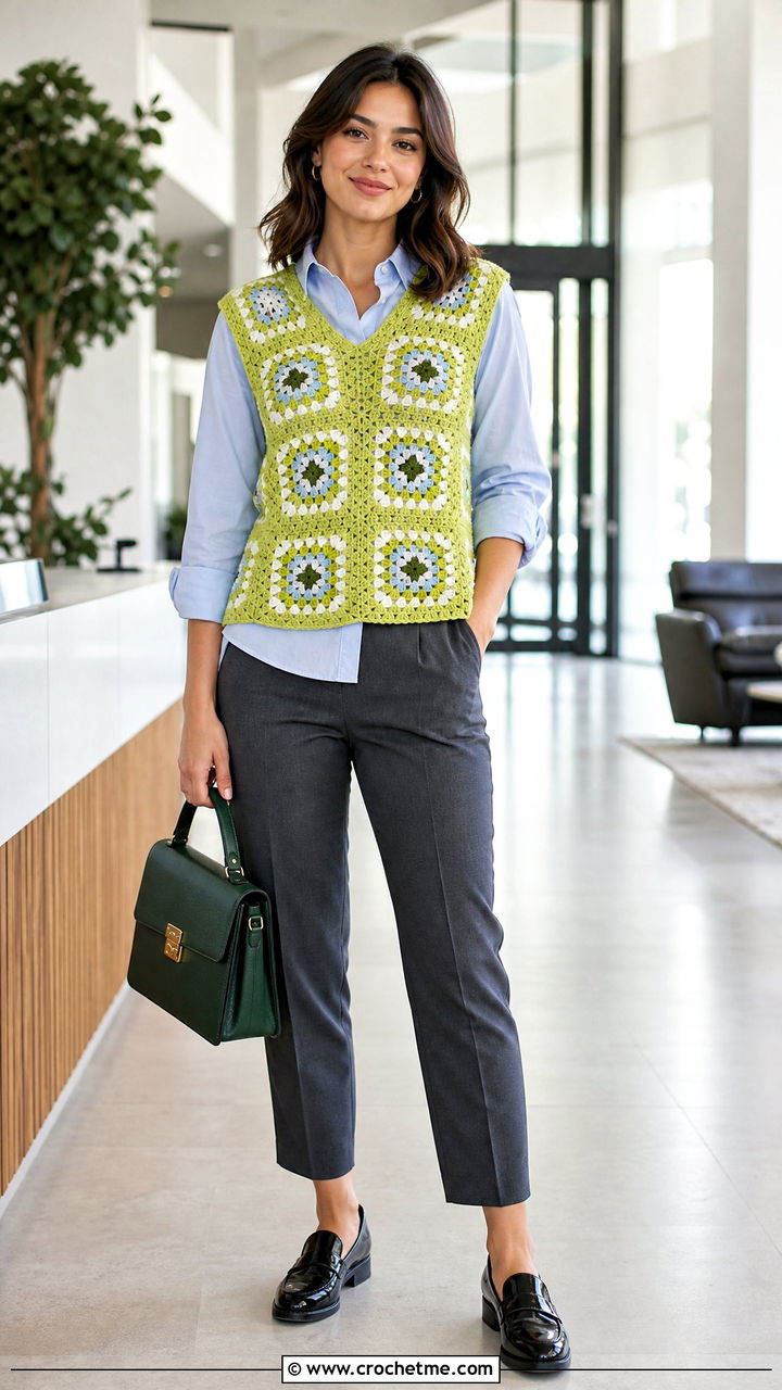 Granny Square Sweater Vest With Button Down Shirt - 35 granny square crochet clothes and outfit ideas