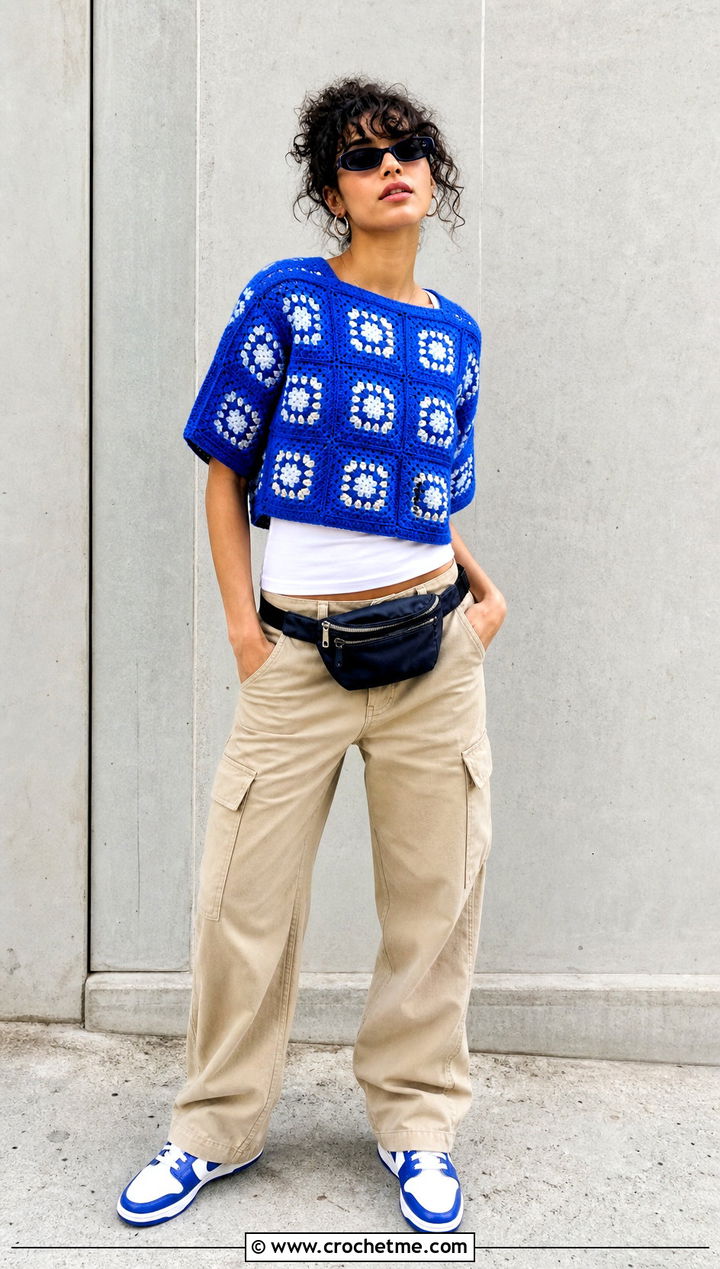 Granny Square T Shirt With Cargo Pants - 35 granny square clothing and outfit ideas