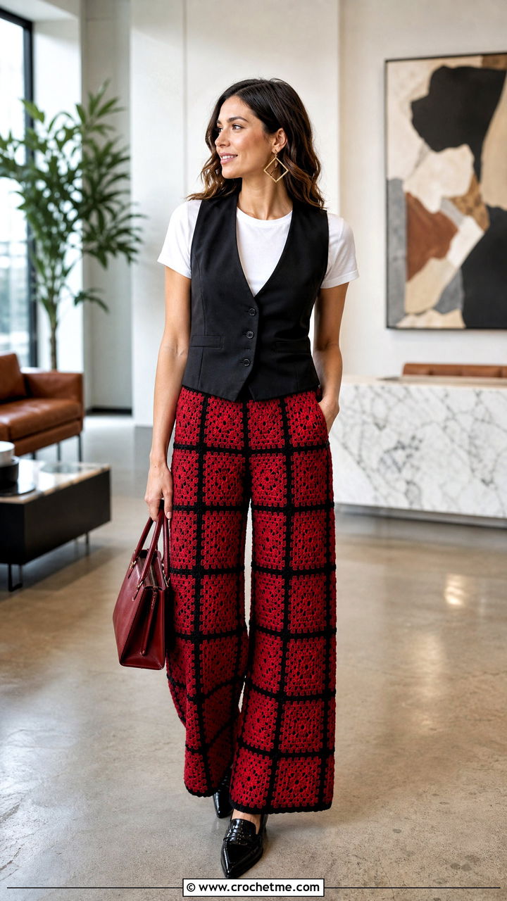 Granny Square Trouser Pants With Matching Waistcoat - 35 granny square pants outfit ideas