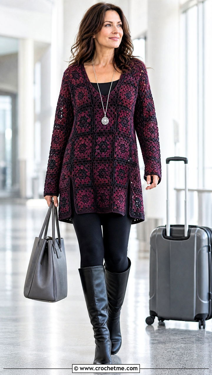 Granny Square Tunic Blouse With Leggings - 35 Granny Square Blouse outfit ideas
