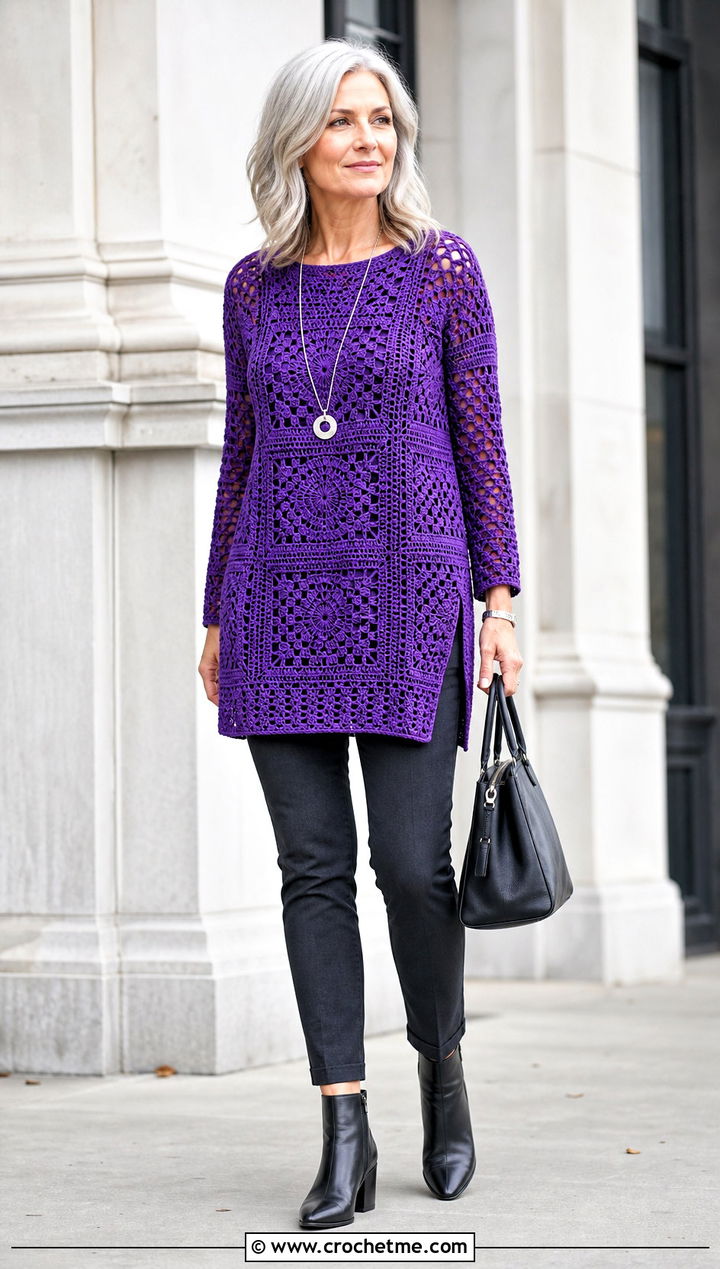 Granny Square Tunic With Slim Pants - 35 Granny Square Clothing Ideas