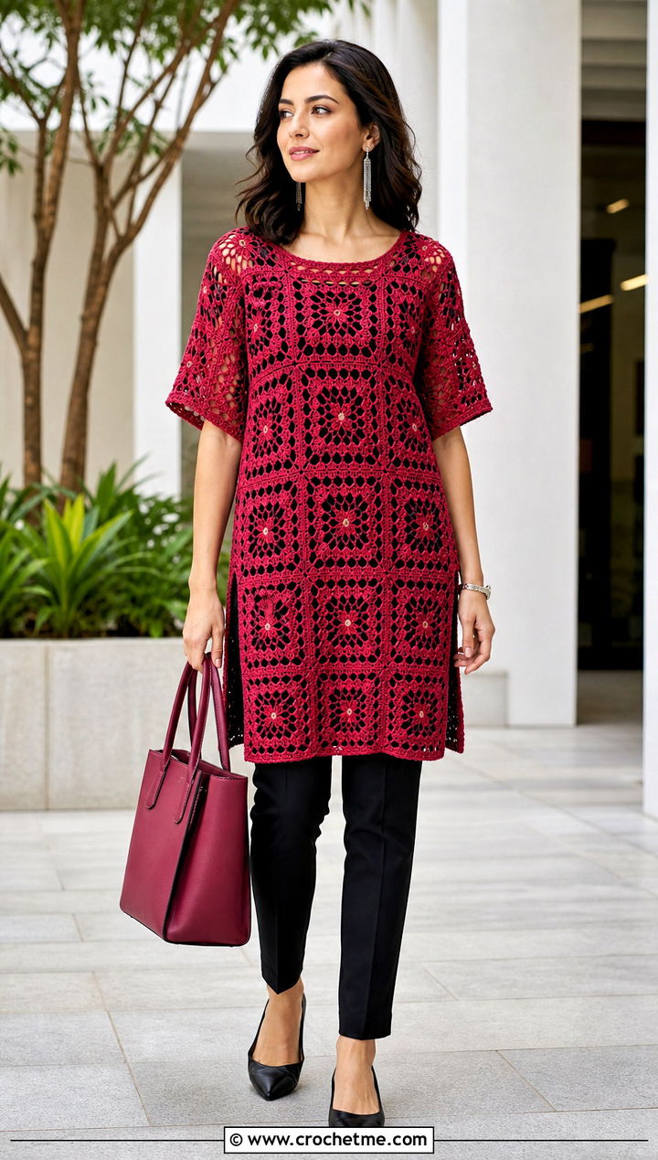 Granny Square Tunic With Slim Trousers - 35 granny square clothing and outfit ideas